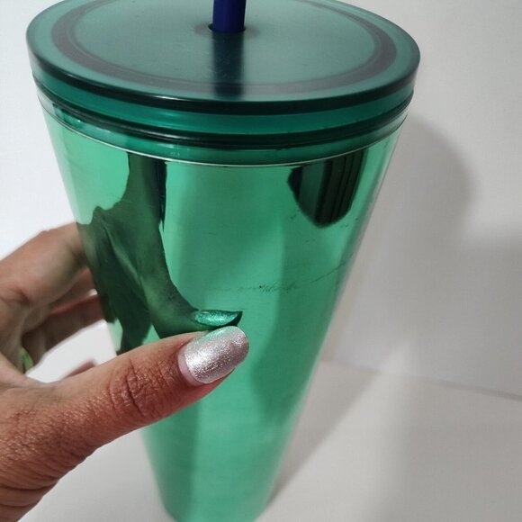 Starbucks Iced Venti Tumbler Green 24 oz. Cup with Top and Straw 2022 FLAWS - Picture 4 of 7